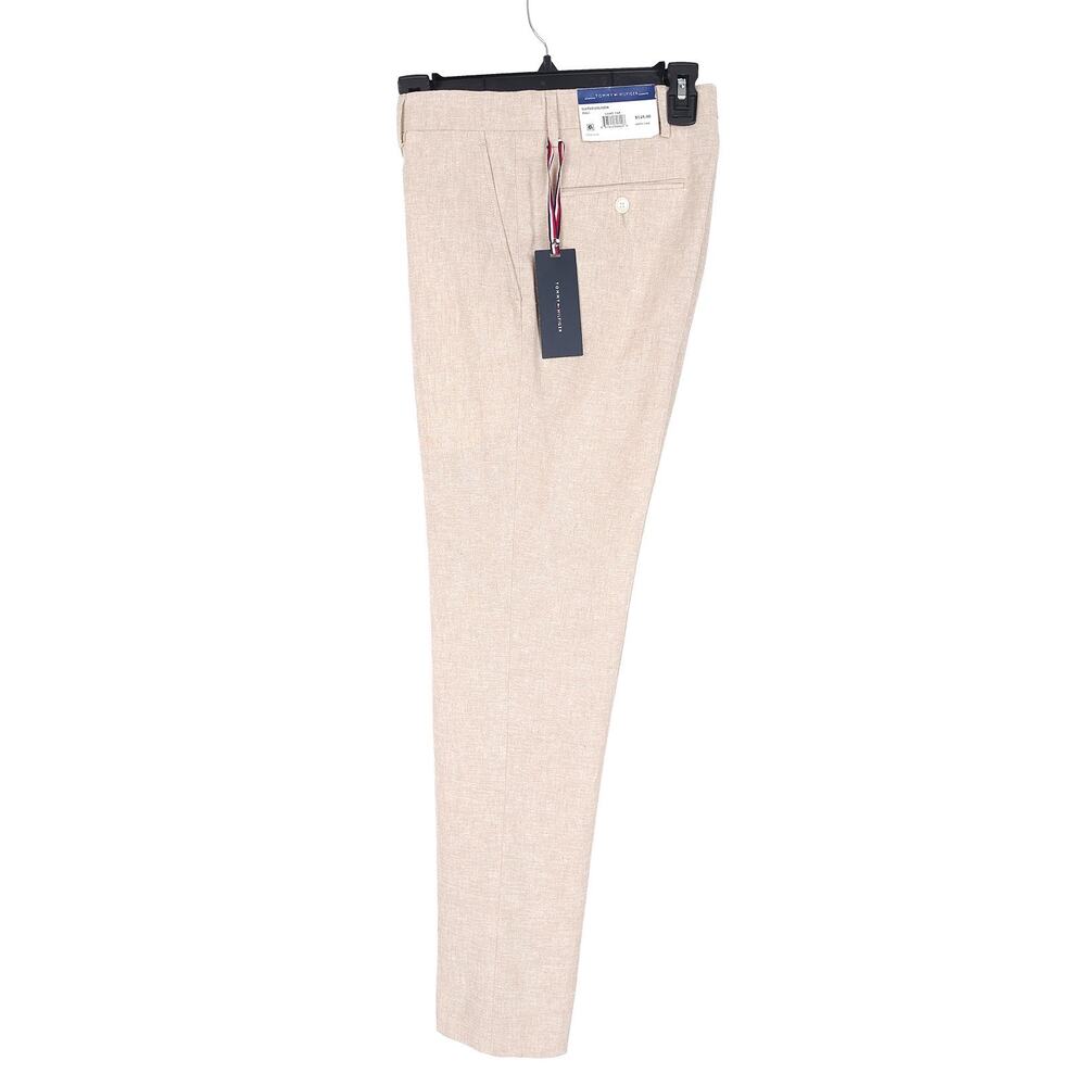 Tommy Hilfiger Mens Modern Fit Dress Pants 30x30 Tan Solid Linen Cotton Blend - Picture 3 of 11